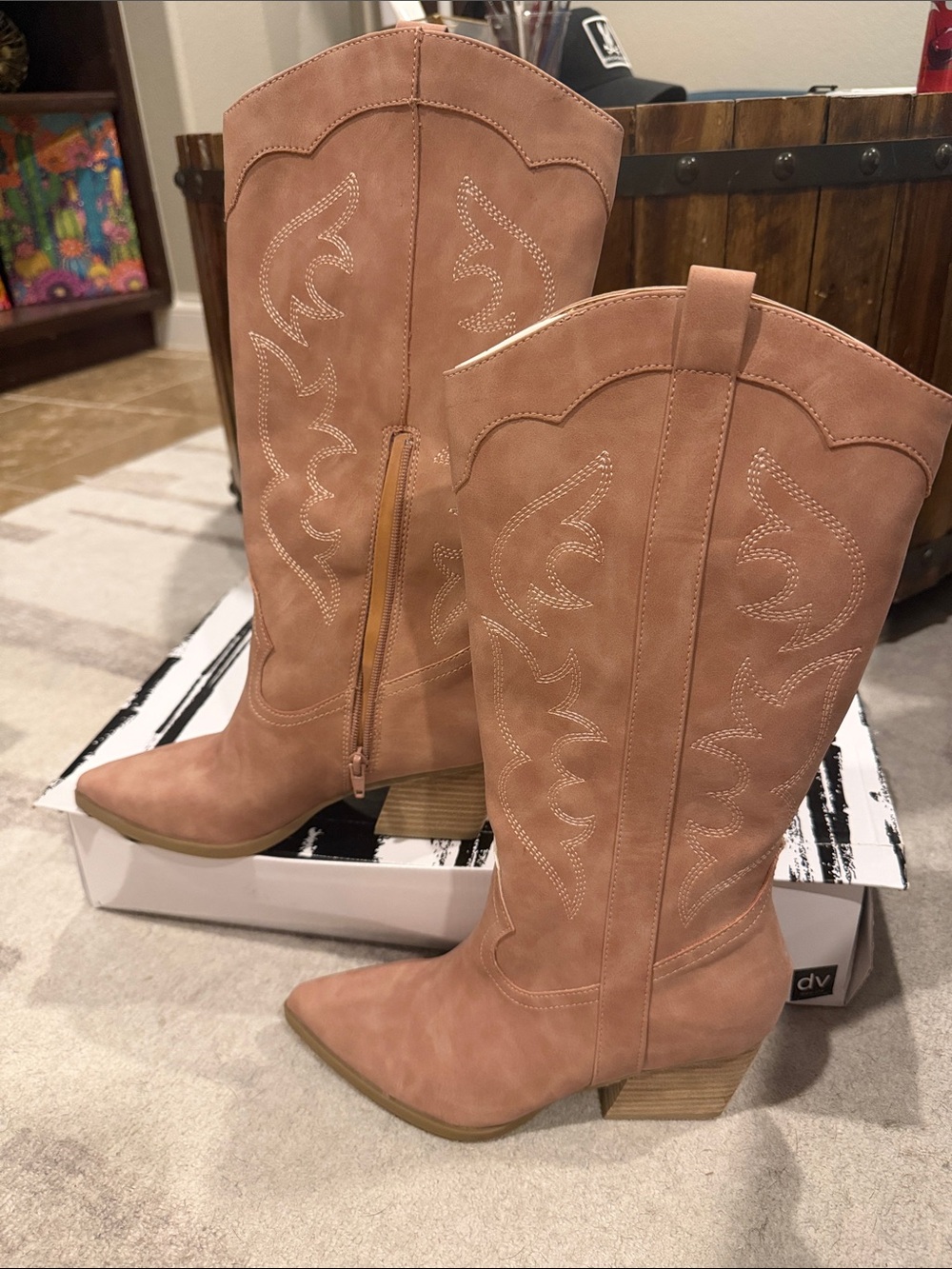 DV by Dolce Vita Blush Tan Western Knee-High Heeled Boots